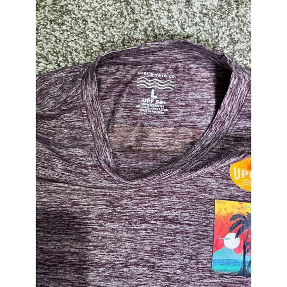 Surf & Swim Co SPF 50+ Long Sleeve Swim Shirt Sky & Palm Eggplant Lg New - Picture 3 of 6